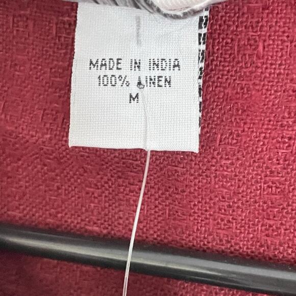 TooFan Womens 100% Linen Top Size M Button Down Red Boxy Lagenlook Relaxed Fit - Picture 5 of 9